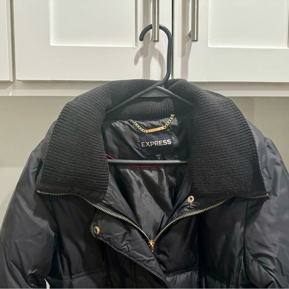 Express Belted Black Puffer Down Coat | Size M - Picture 3 of 9